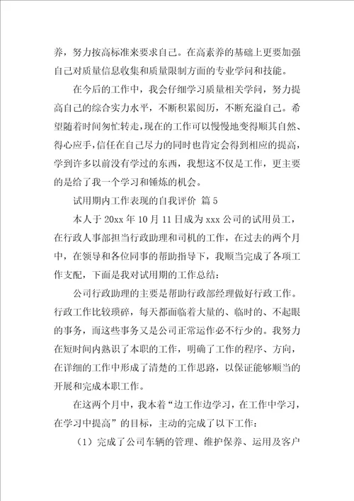 试用期内工作表现的自我评价