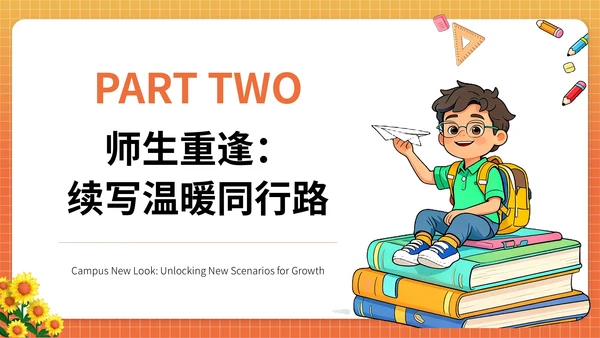 橘红色插画风我们开学了PPT模版