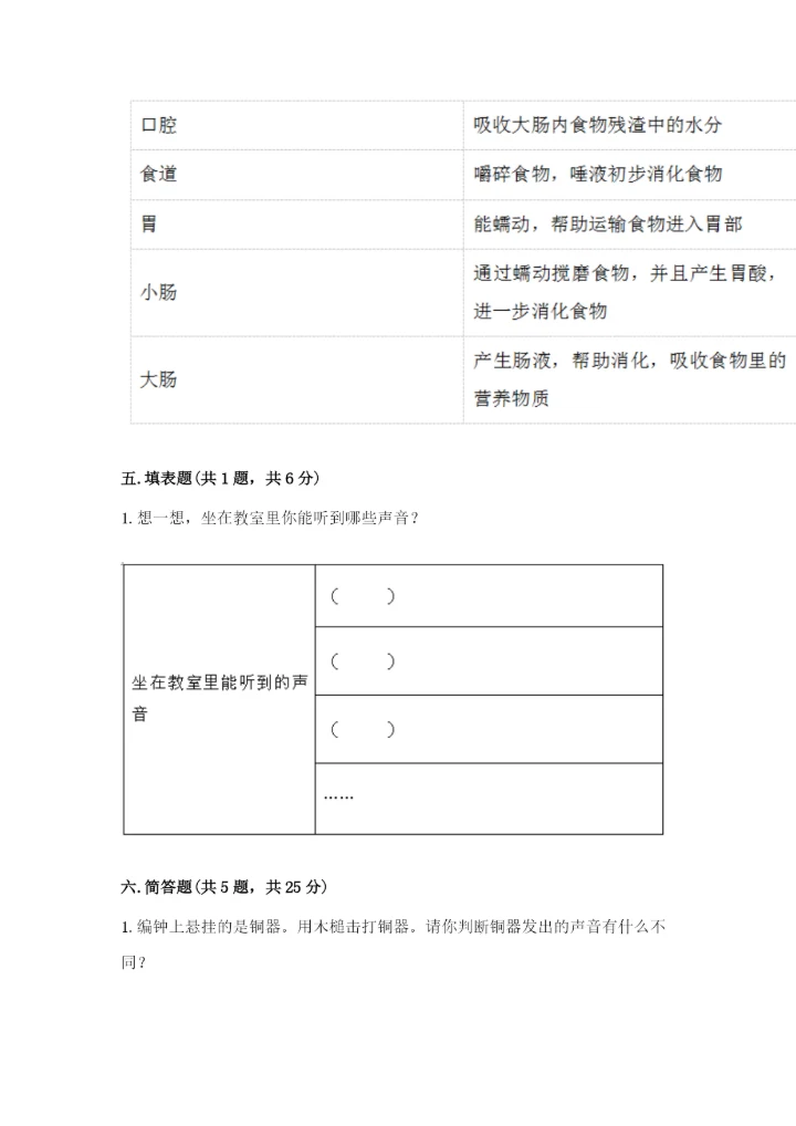 教科版科学四年级上册第二单元《呼吸和消化》测试卷精品（综合题）.docx
