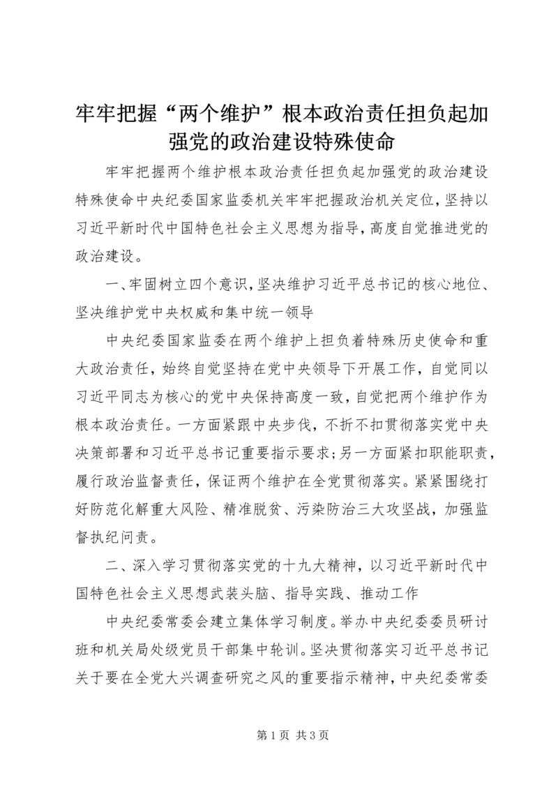 牢牢把握“两个维护”根本政治责任担负起加强党的政治建设特殊使命.docx