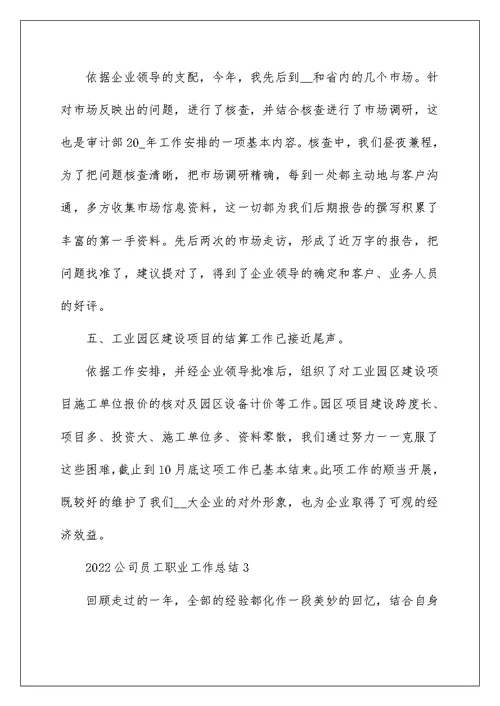 2022公司员工职业工作总结10篇