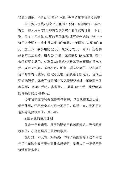 压岁钱计划作文4篇