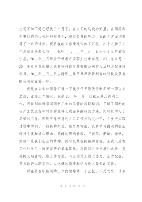 个人转正工作总结开头怎么写（10篇）.docx