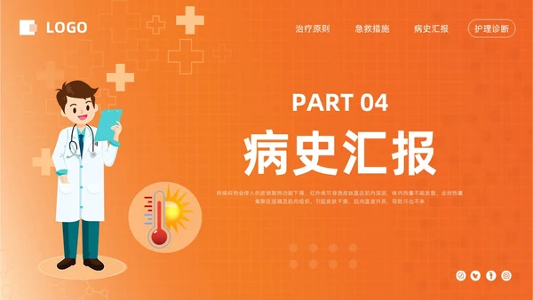 橙色简约热射病急救及护理措施PPT模板宣传PPT动态PPT