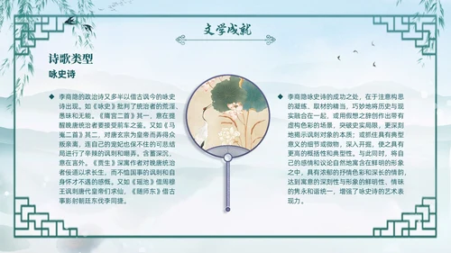 绿色水墨古风国潮古代诗人李商隐人物介绍PPT