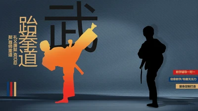 跆拳道空手道武术培训功守道PPT动态