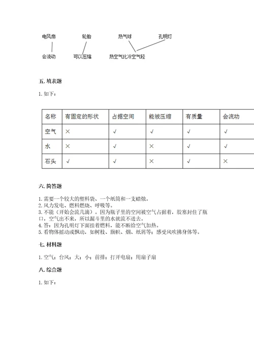 教科版三年级上册科学第2单元空气测试卷及答案必刷