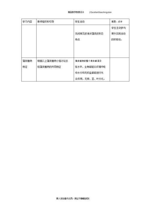 《第一节藻类植物》教案新部编本