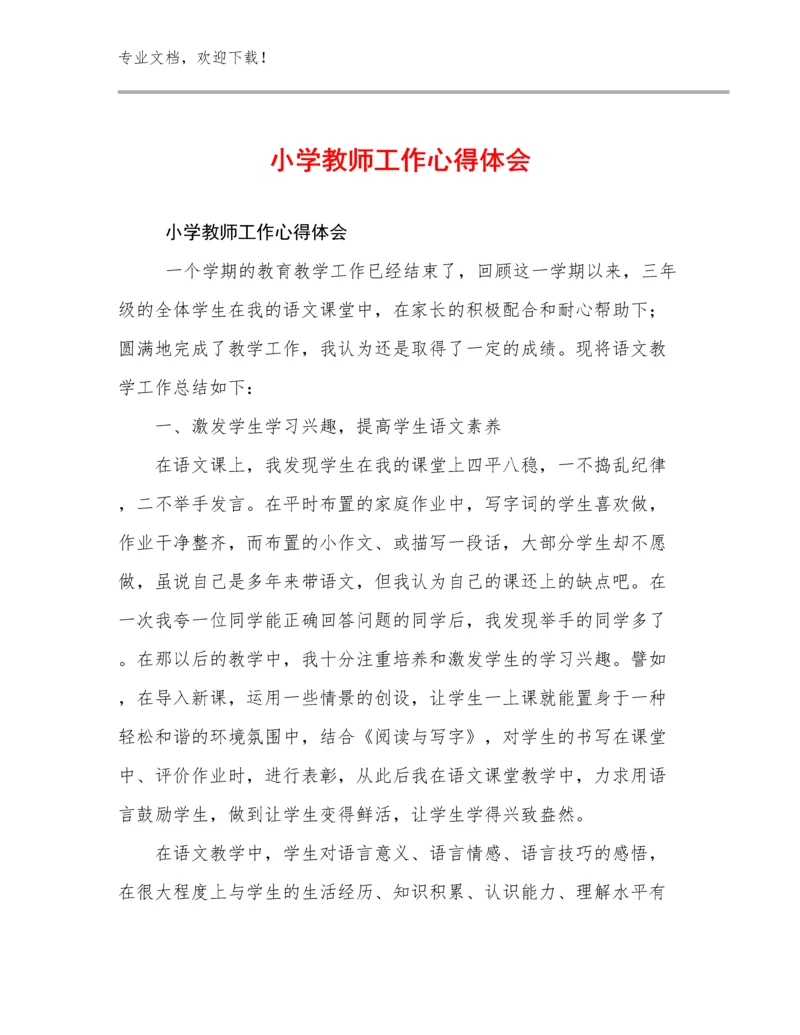 2024小学教师工作心得体会例文8篇.docx