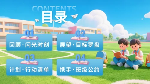 蓝色3D立体风三年二班开学主题班会PPT模版