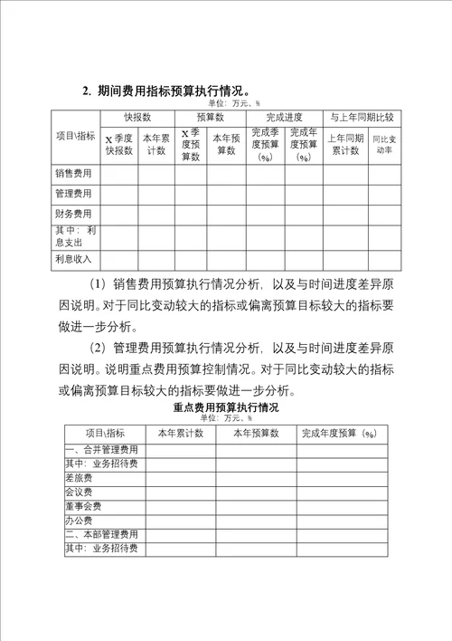 2017年度全面预算季度执行分析报告模板