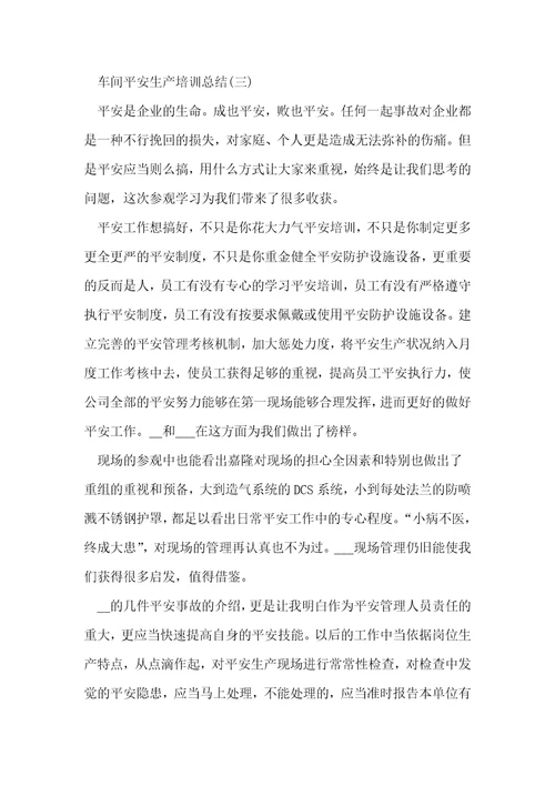 2022车间安全生产培训总结5篇