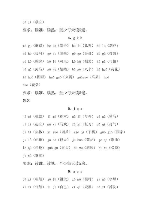 拼音词组拼读练习精选版