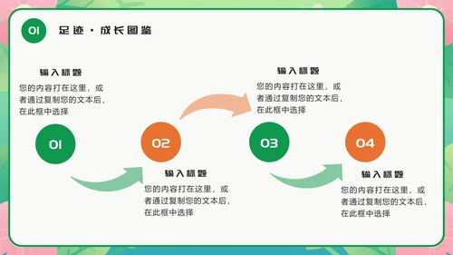 橙绿色卡通小清新花团锦簇期末班会PPT模板