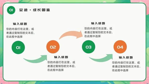 橙绿色卡通小清新花团锦簇期末班会PPT模板