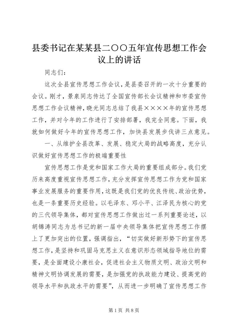 县委书记在某某县二○○五年宣传思想工作会议上的讲话.docx