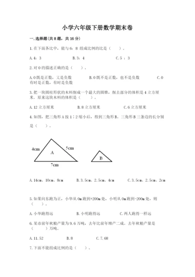 小学六年级下册数学期末卷精品【典优】.docx