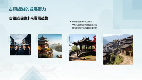 绿色国风插画古镇旅游相册展示PPT模板