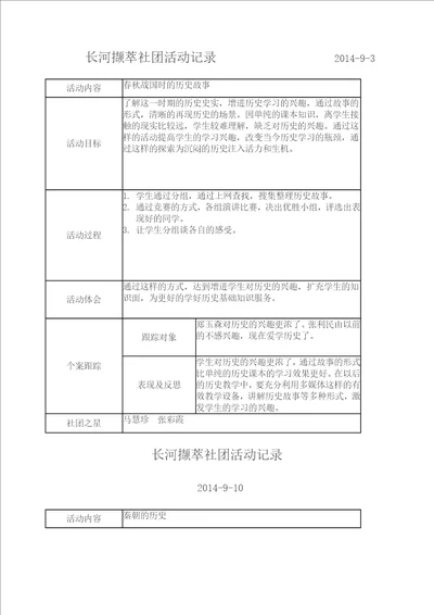 历史社团活动记录