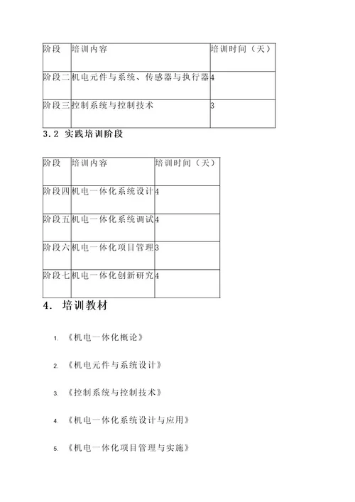 机电一体化师资培训方案