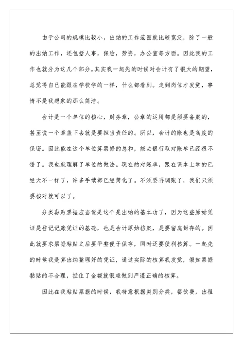 出纳毕业个人实习报告模板2022