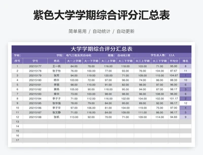 紫色大学学期综合评分汇总表