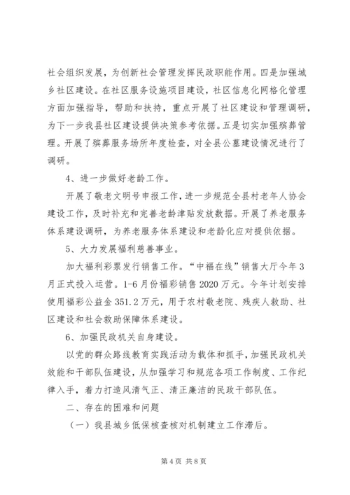 民政局上半年总结及下半年安排.docx