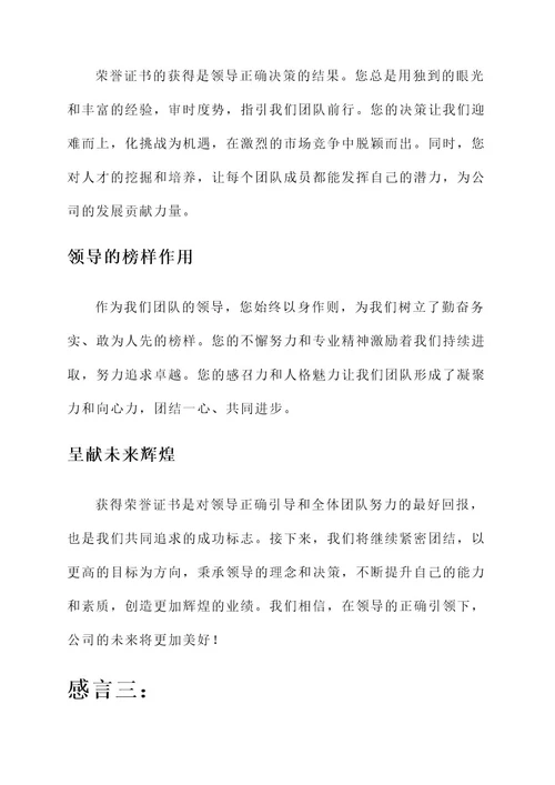 公司获得荣誉证书的感言