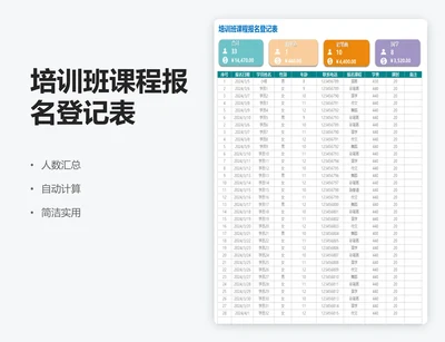 培训班课程报名登记表