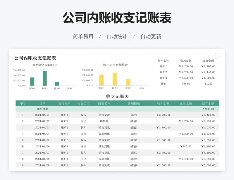 公司内账收支记账表