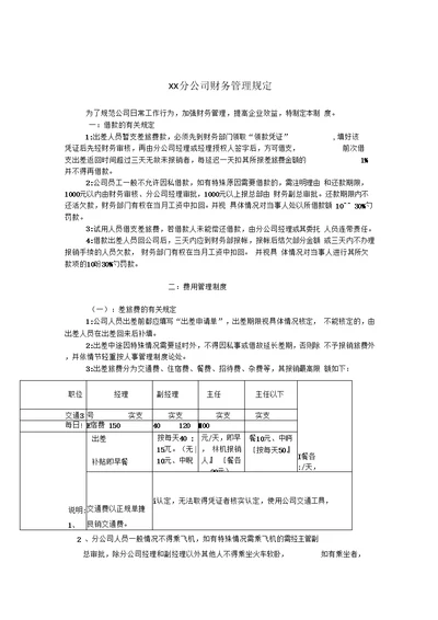 某分公司财务管理细则