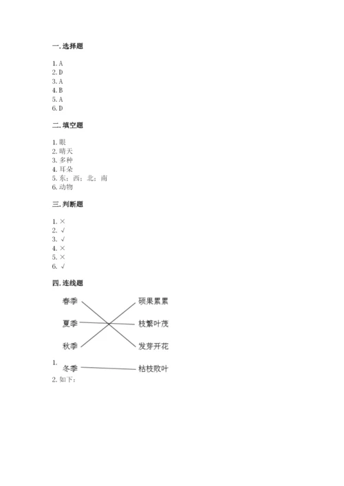 教科版二年级上册科学期末测试卷及参考答案（黄金题型）.docx