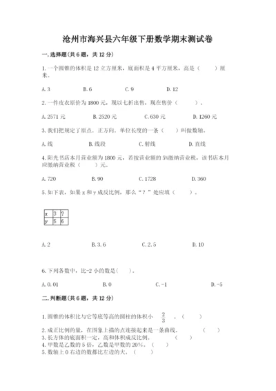 沧州市海兴县六年级下册数学期末测试卷（a卷）.docx