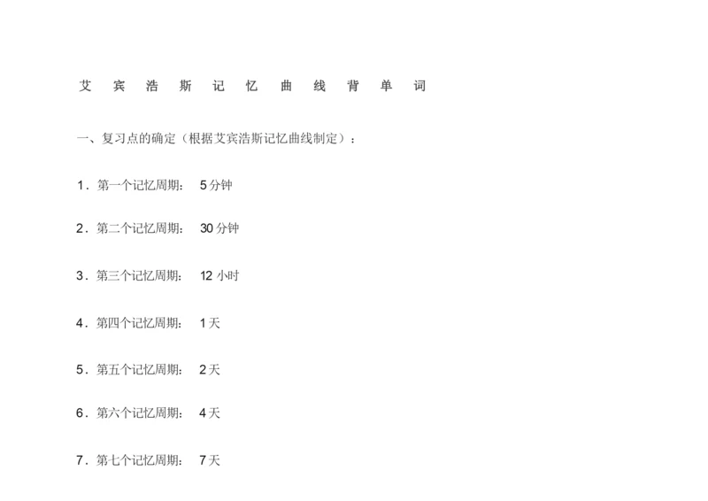 list艾宾浩斯记忆遗忘曲线单词记忆时间表.docx