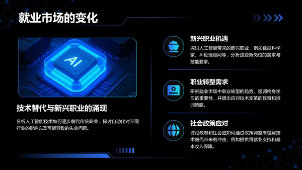 蓝色科技风人工智能的未来发展与应用趋势PPT模板