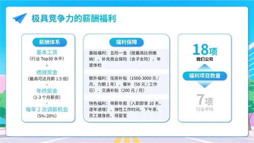 蓝色插画风企业校招PPT模板
