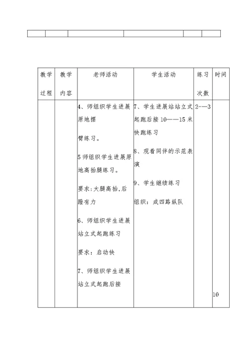 小学五年级体育课教学设计