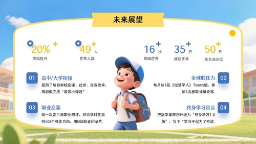 蓝黄色3D风开学季,新学年规划PPT模版