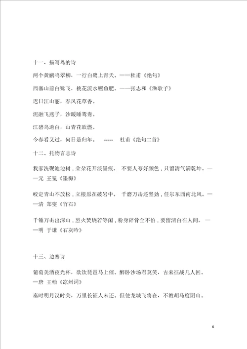 小学古诗词按主题分类