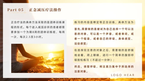 橙色简约风商务正念减压疗法培训PPT模板