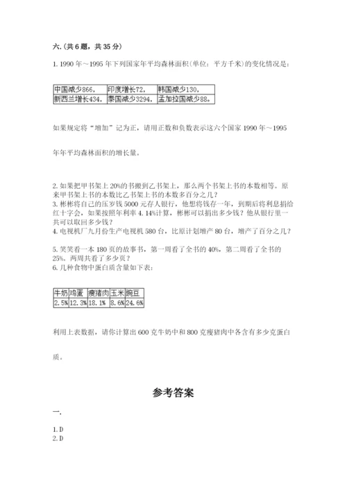 小学六年级下册数学摸底考试题及参考答案1套.docx