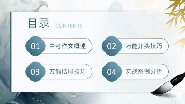 灰色中国风教育行业中考作文万能开头结尾PPT