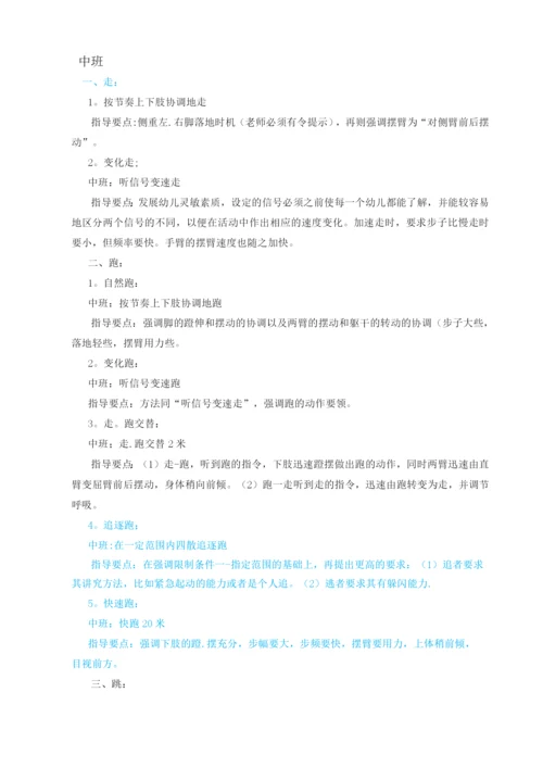 幼儿园各年龄段体育活动动作目标及指导要点.docx