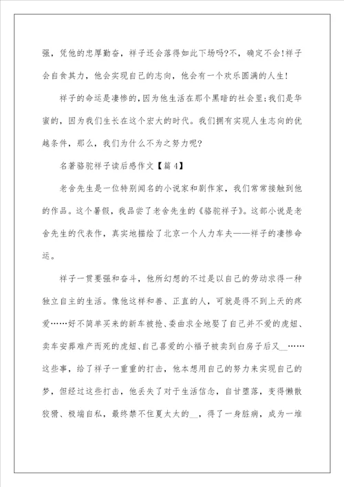 关于名著骆驼祥子读后感作文5篇