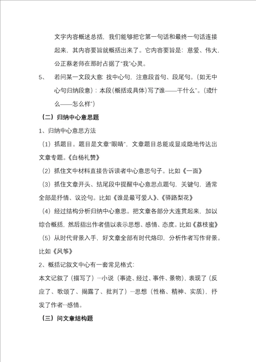 初中语文阅读理解方法与技巧样稿