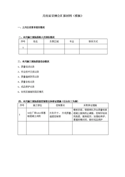 月度质量例会汇报材料(模板)