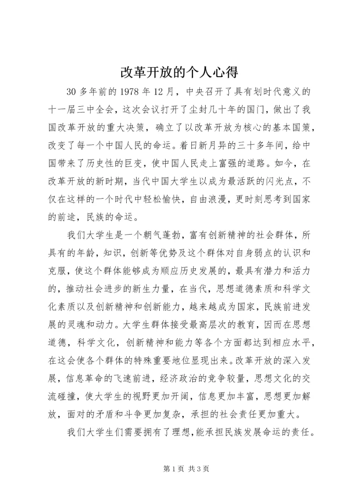 改革开放的个人心得.docx