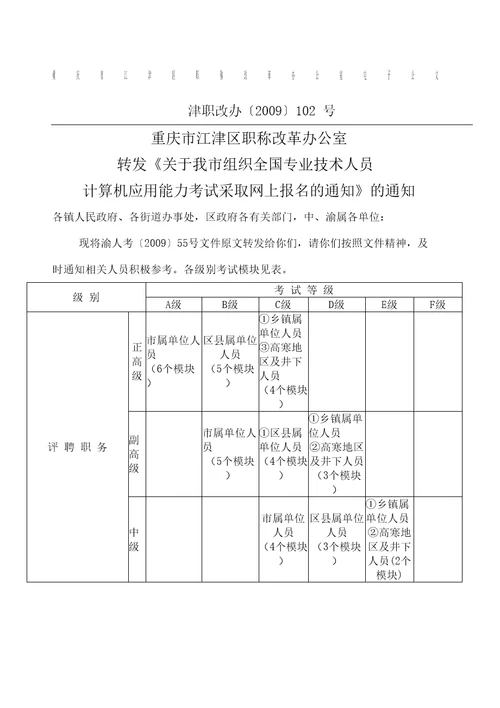 市组织全国专业技术人员计算机应用能力考试采取网上报名的通知