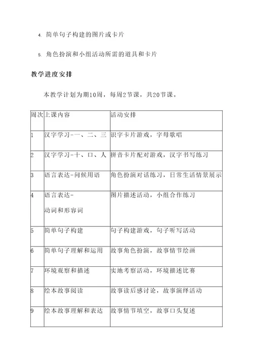 一年级语言学科教学计划