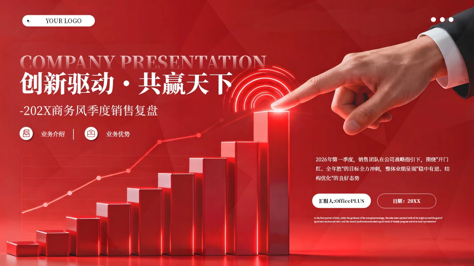 红色简约商务风季度销售复盘总结模版